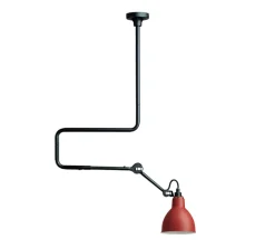 Plafonnier, Lampe Gras 312, corps noir, abat-jour rond rouge (intérieur blanc), L36cm, H66cm - DCW éditions Paris