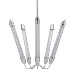 Plafonnier, Lemon squeeze penta long, acier poli, verre opalin, Ø85,6cm, H99-154cm - Umage