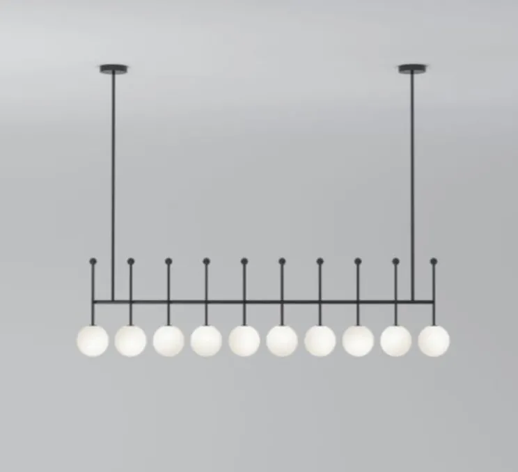Plafonnier, Lever 520 Straight, noir, globes opales, L175,5cm, H119,5cm - Atelier Areti