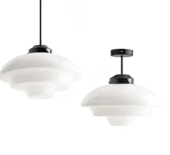 Plafonnier, light.128, Glass L 012, noir, verre opalin blanc, Ø36cm, H35cm - Zangra