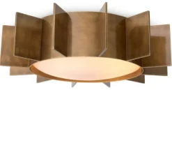 Plafonnier, Mario, laiton vieilli, verre opalin, Ø60cm, H15cm - Eichholtz