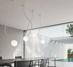 Plafonnier, Moony, 1 globe, blanc, Ø15cm, H120cm - Karman