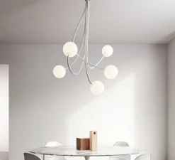 Plafonnier, Moony, 5 globes, blanc, Ø75cm, H120cm - Karman