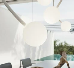 Plafonnier, Moony, 5 globes, blanc, Ø75cm, H120cm - Karman