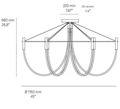 Plafonnier, Paradoxe 6L, laiton satiné, LED, dim, 2700K, 4800 lm, Ø115cm, H68cm - CVL