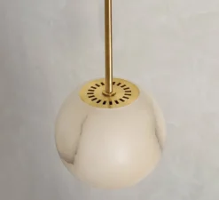 Plafonnier, Planette Ø18, albâtre, laiton vieilli, 2700K, Ø18cm, H100cm - contain