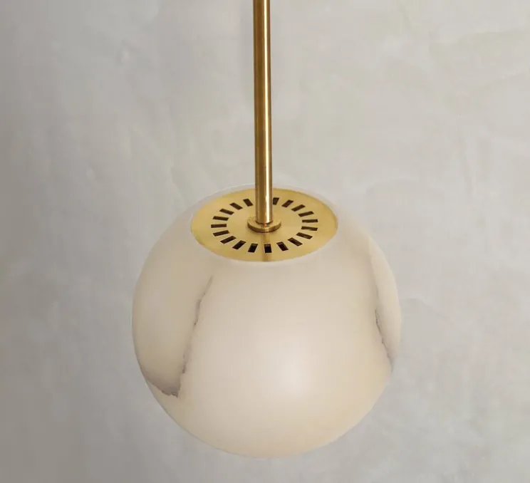 Plafonnier, Planette Ø18, albâtre, laiton vieilli, 2700K, Ø18cm, H100cm - contain