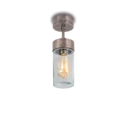 Plafonnier, Silindar 3357, Antique nickel, verre transparent, IP44, Ø10cm, H33,5cm - Moretti Luce