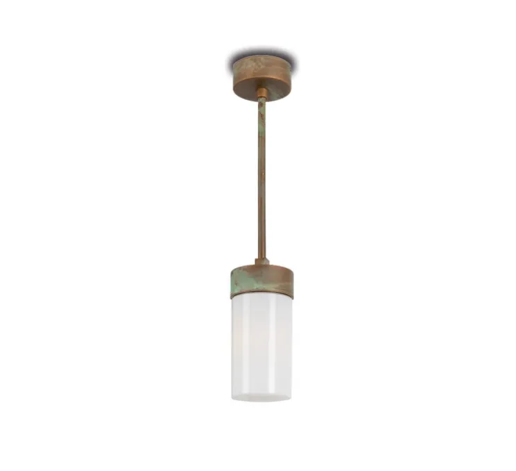 Plafonnier, Silindar 3358, Laiton vieilli, verre opale, IP44, Ø10cm, H33,5cm - Moretti Luce