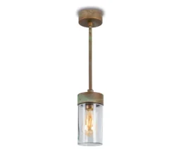 Plafonnier, Silindar 3358, Laiton vieilli, verre transparent, IP44, Ø10cm, H33,5cm - Moretti Luce