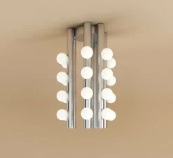 Plafonnier, Six Tubes 566, nickel, Ø24cm, H80cm - Atelier Areti