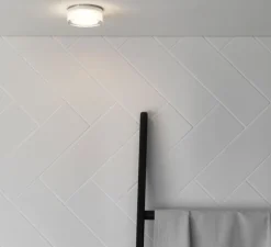 Plafonnier, Vancouver Round 90 LED, transparent, blanc, IP44, LED, dim, 3000K, 680,9 lm, Ø9cm, H6,6cm - Astro