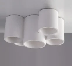 Plafonnier, Vertbois, plâtre, prêt à peindre, Isaline, Cinq, blanc, Ø29,5cm, H14cm - Nedgis