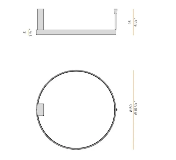 Plafonnier, Zero Round 50, laiton satiné, LED, dim, 2700k, 2039 lm, Ø50cm, H16cm - PANZERI