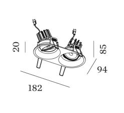 Spot encastrable, Deep Adjust 2.0 LED, noir, LED, 3000K, 2x570/770lm, L18,2cm, H8,5cm - Wever&Ducré