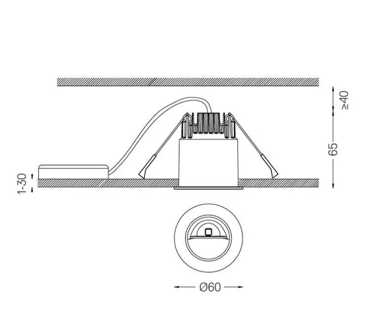 Spot encastrable, One Asymetric, noir, LED, dim, 3000K, 530lm, Ø6cm, H6,5cm - O/M Light