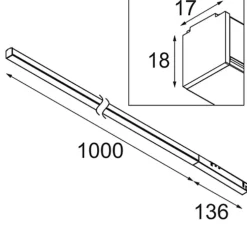 Spot pour rail, Pista Linear Light Track 48V 1136 1x, blanc, LED, dim, 3000K, 1033 lm, L113,6cm, H1,8cm-Modular