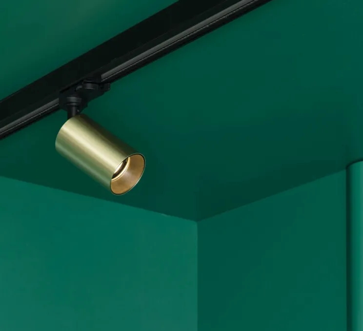 Spot, projecteur, pour rail, Stan, or satiné, GU10, orientable, Ø6cm, H14.7cm - Faro