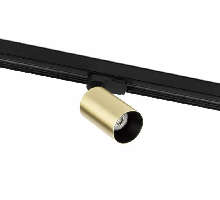 Spot, projecteur, pour rail, Stan, or satiné, GU10, orientable, Ø6cm, H14.7cm - Faro