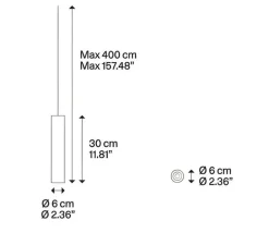 Suspension, A-Tube small, sans rosace, blanc mat, Ø6cm, H30cm - Lodes