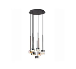 Suspension 8 lights, Tonic, transparent, chrome, bronze et cuivre, Ø47cm, H50cm - Mantra