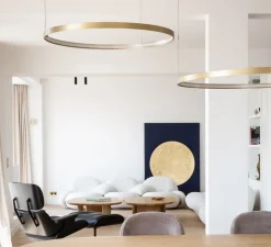 Suspension & Rosace, ZERO ROUND M03301, laiton, LED, dim-dali 2700k, 4974lm, Ø97cm, H5cm - Panzeri