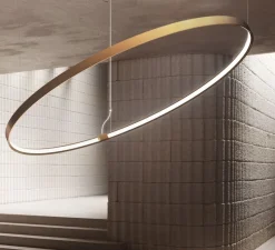 Suspension & Rosace, ZERO ROUND M03301, laiton, LED, dim-dali 2700k, 4974lm, Ø97cm, H5cm - Panzeri