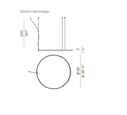 Suspension & Rosace, ZERO ROUND M03301, laiton, LED, dim-dali 2700k, 4974lm, Ø97cm, H5cm - Panzeri