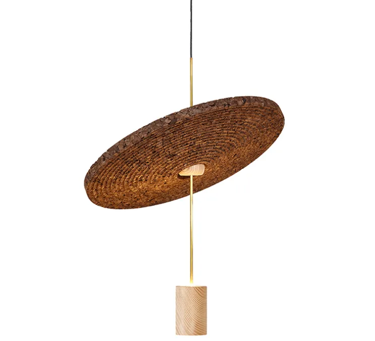 Suspension accoustique, Calma C, laiton, liège sombre, LED, 2700K, 665-836 lm, Ø48cm, H60cm - Luxcambra