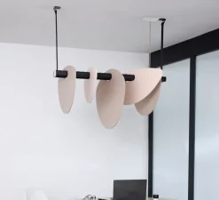 Suspension accoustique, Murmure, lin et pierre grège, LED, 3000K, 2030-4750 lm, L100cm, H51cm - DesignHeure