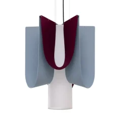Suspension accoustique, Ondine grande, Bleu clair, bordeaux et papier blanc, Ø55cm, H66cm - DesignHeure