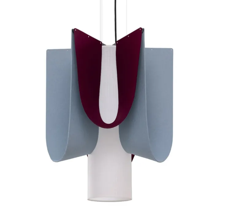 Suspension accoustique, Ondine grande, Bleu clair, bordeaux et papier blanc, Ø55cm, H66cm - DesignHeure