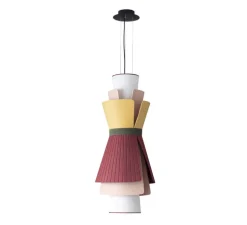 Suspension accoustique, Rhapsodie, Jaune soleil, Rouge grenat, Brume rose, Ø64cm, H131cm - DesignHeure