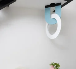 Suspension accoustique, Résonance 1 anneau, bleu clair et blanc, LED, 3000K, 2990 lm, Ø49cm, H91cm - DesignHeure