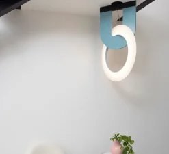 Suspension accoustique, Résonance 1 anneau, bleu clair et blanc, LED, 3000K, 2990 lm, Ø49cm, H91cm - DesignHeure