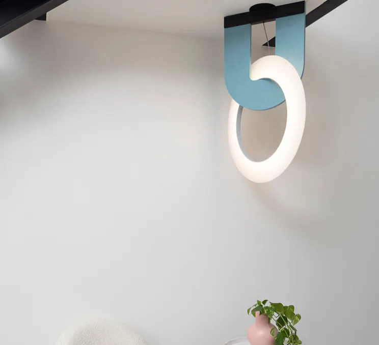 Suspension accoustique, Résonance 1 anneau, bleu clair et blanc, LED, 3000K, 2990 lm, Ø49cm, H91cm - DesignHeure