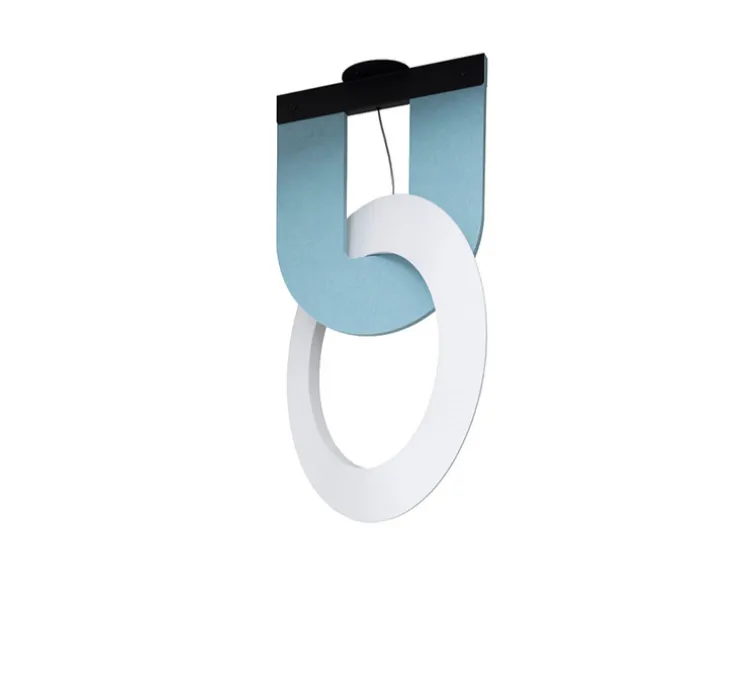 Suspension accoustique, Résonance 1 anneau, bleu clair et blanc, LED, 3000K, 2990 lm, Ø49cm, H91cm - DesignHeure