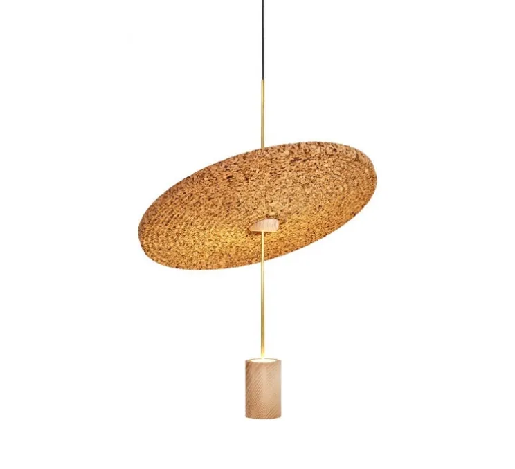 Suspension acoustique, Calma C, laiton, liège clair, LED, 2700K, 665-836 lm, Ø48cm, H60cm - Luxcambra