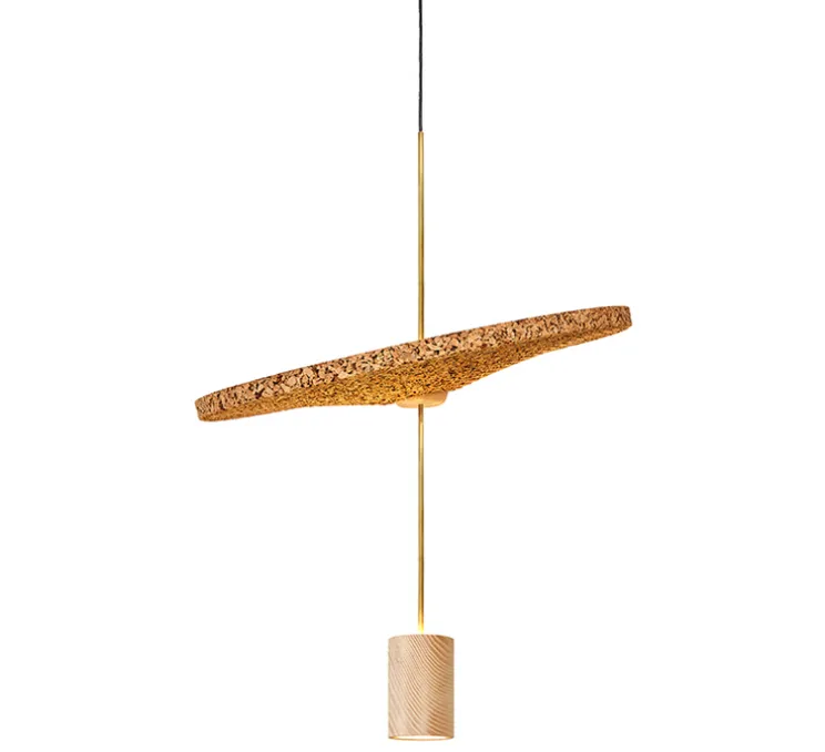 Suspension acoustique, Calma C, laiton, liège clair, LED, 2700K, 665-836 lm, Ø48cm, H60cm - Luxcambra