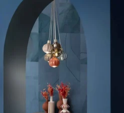 Suspension, Afoxé C2657, bronze, gris, marron, terracotta, Ø13cm, H14cm - Ferroluce