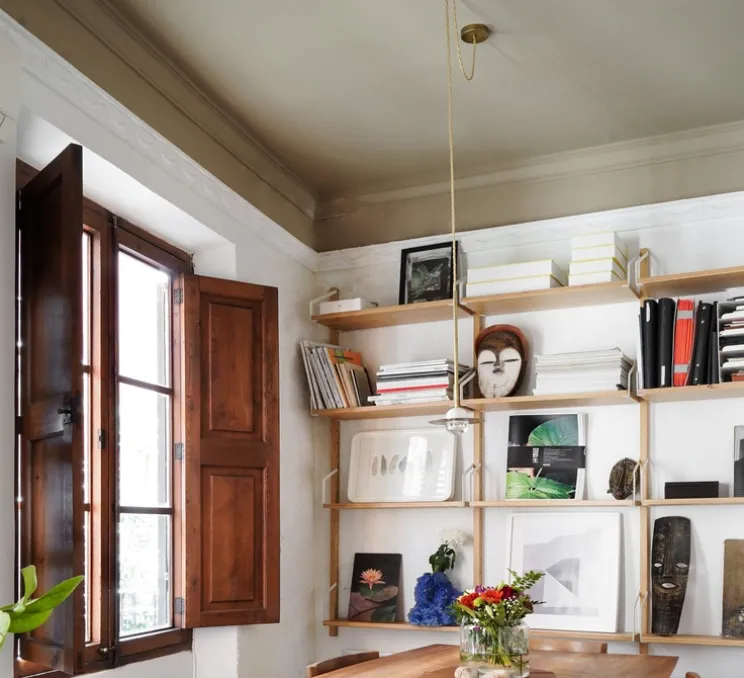 Suspension, Alba, laiton brossé vieilli, verre transparent, câble doré, Ø15cm, H70cm - Contain