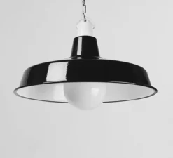 Suspension, Alexandre, email noir et porcelaine blanche, Ø40cm, H25cm - Zangra