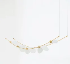 Suspension, Ali di Luce, 5, blanc et laiton, LED, 2700K, 400 lm, L94cm, H160cm - OliveLab