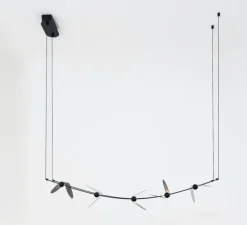 Suspension, Ali di Luce, 5, noir et vert, LED, 2700K, 400 lm, L94cm, H160cm - OliveLab