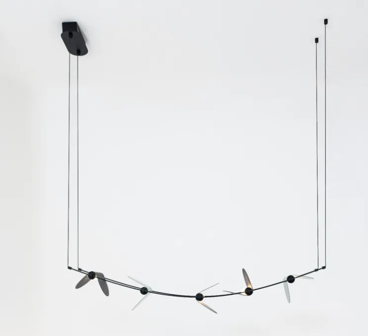 Suspension, Ali di Luce, 5, noir et vert, LED, 2700K, 400 lm, L94cm, H160cm - OliveLab