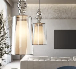 Suspension, Alibaglass, medium, pyrex plaqué chrome, Ø18cm, H41cm - Karman