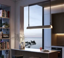 Suspension, Aluet S/100 indirect, bois beige, LED, dim, 2700K, 4200 lm, L100cm, H10cm - Bover