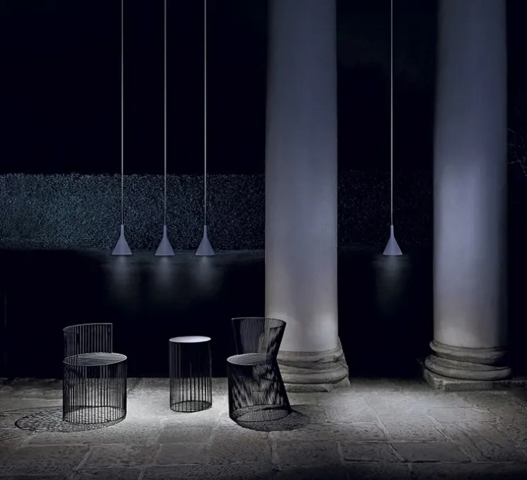 Suspension, Aplomb Outdoor, gris clair , IP44, LED, dim, 2700K, 680 lm, Ø17cm, H36cm - Foscarini