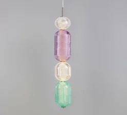 Suspension, Ashford Large, Violet, verre transparent, vert d'eau, argent antique, LED, 2700K, 660 lm, Ø18cm, H191cm - Mullan Lighting