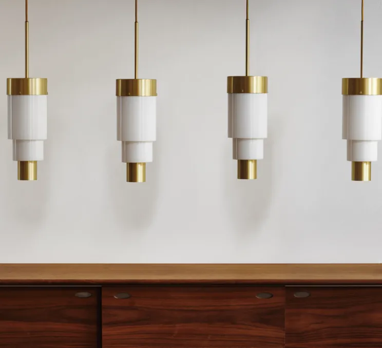 Suspension, A-Spire, blanc, laiton brossé, LED, dim, 3000K, Ø14cm, H56cm - Ebb and Flow